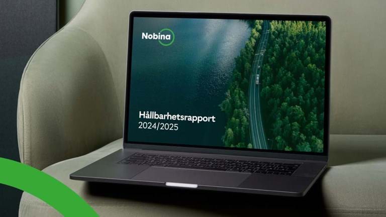 Nobinas hållberhetsrapport på en laptopskärm